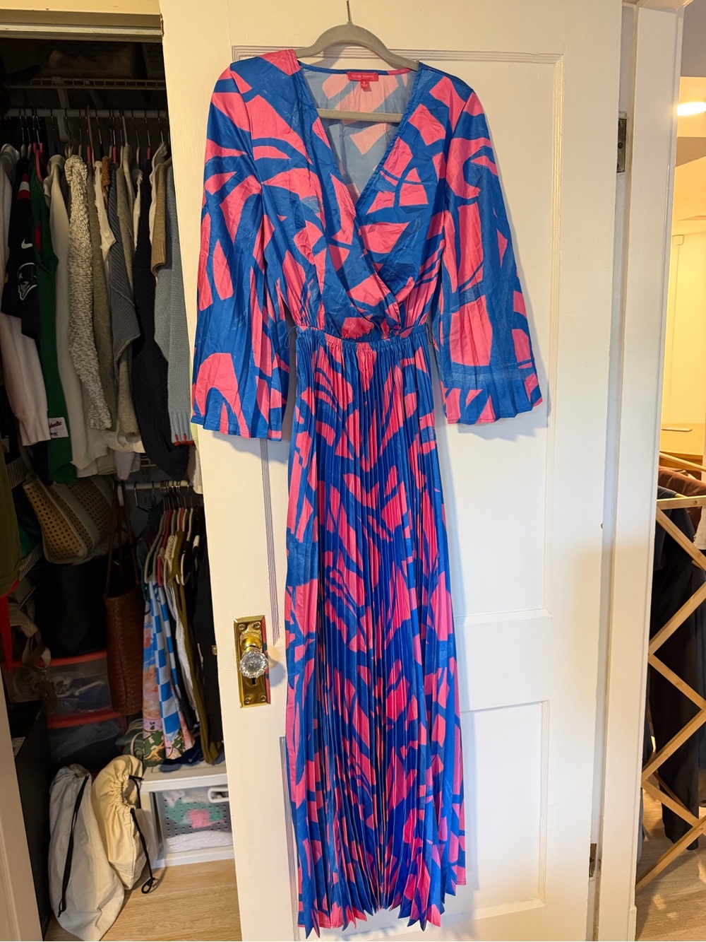 Flying Tomato Blue & Pink Pleated Wrap Maxi Dress